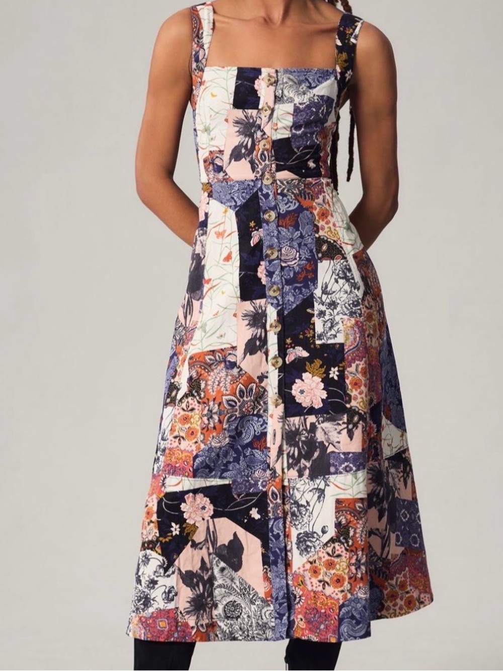 Anthropologie 100% Cotton corduroy Patchwork Floral Midi Dress